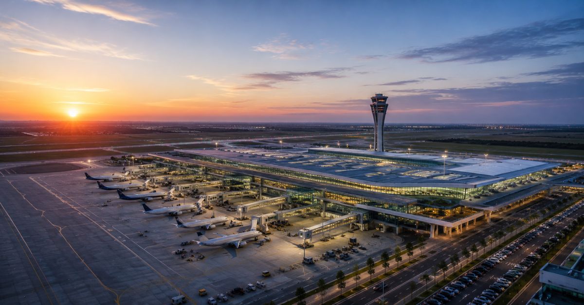 noida international airport first flight and real estate