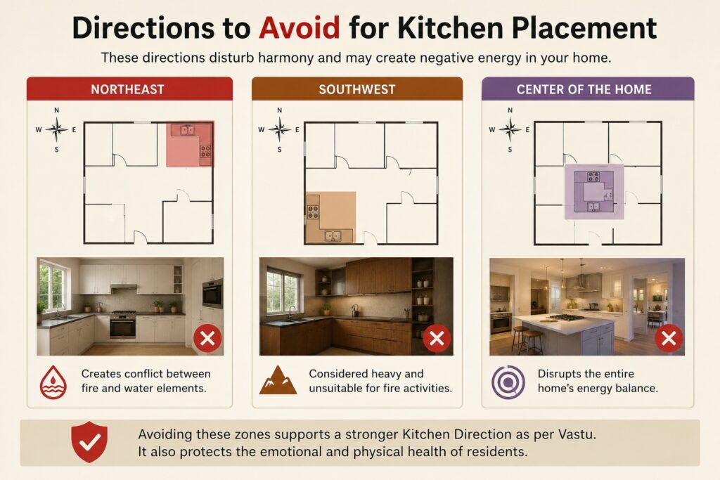 Directions to avoid for kitchen placement