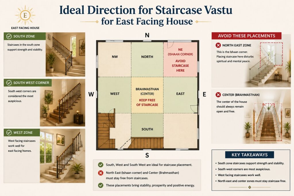 ideal direction for staircase for east facing house