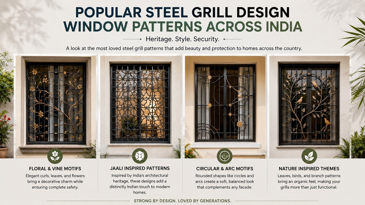 popular steel window grill design patterns