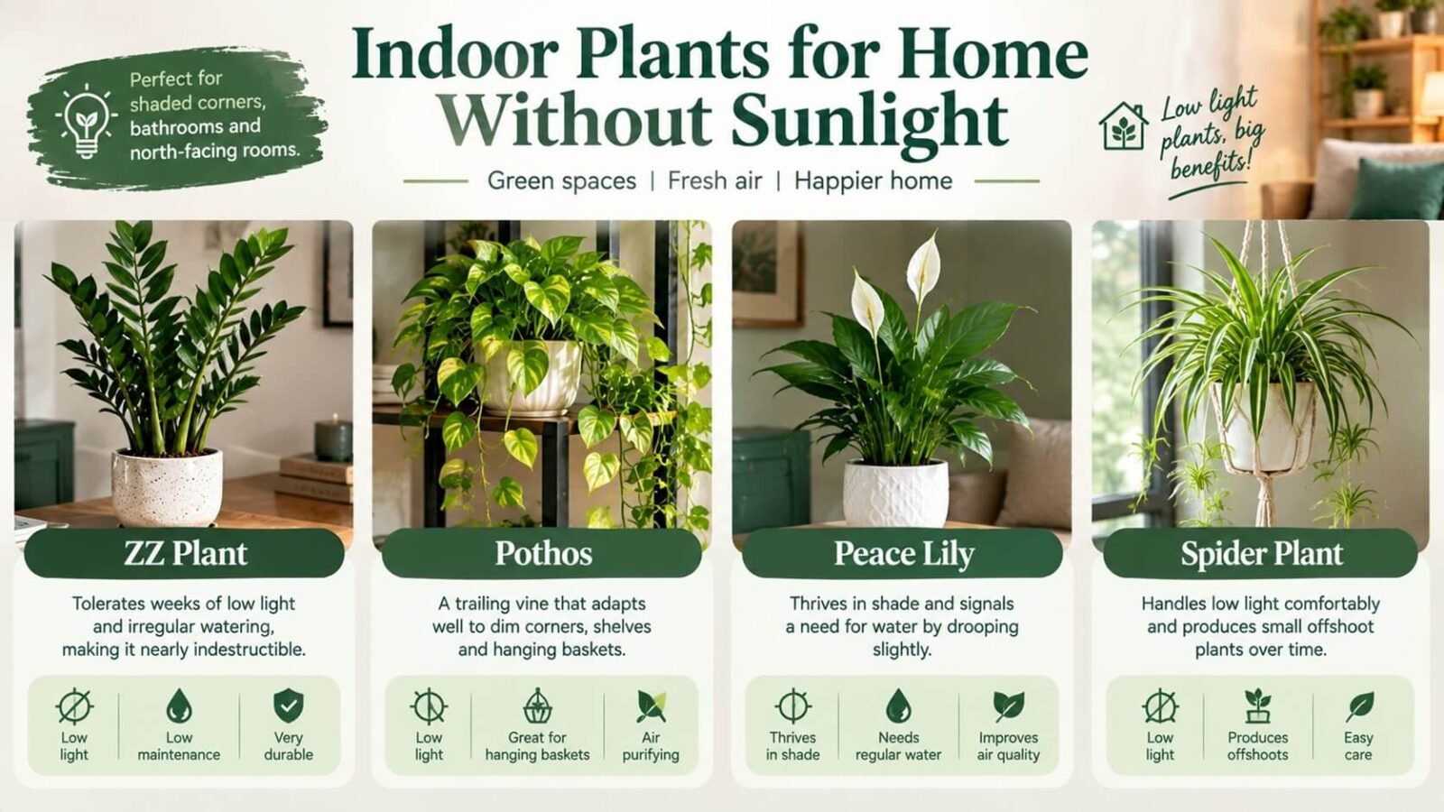 Indoor Plants for Home Without sunlight