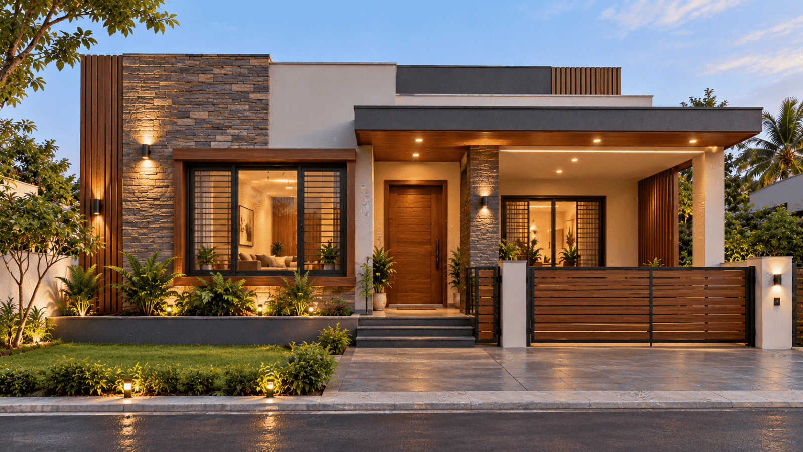 Stone Cladding with Wood Accents