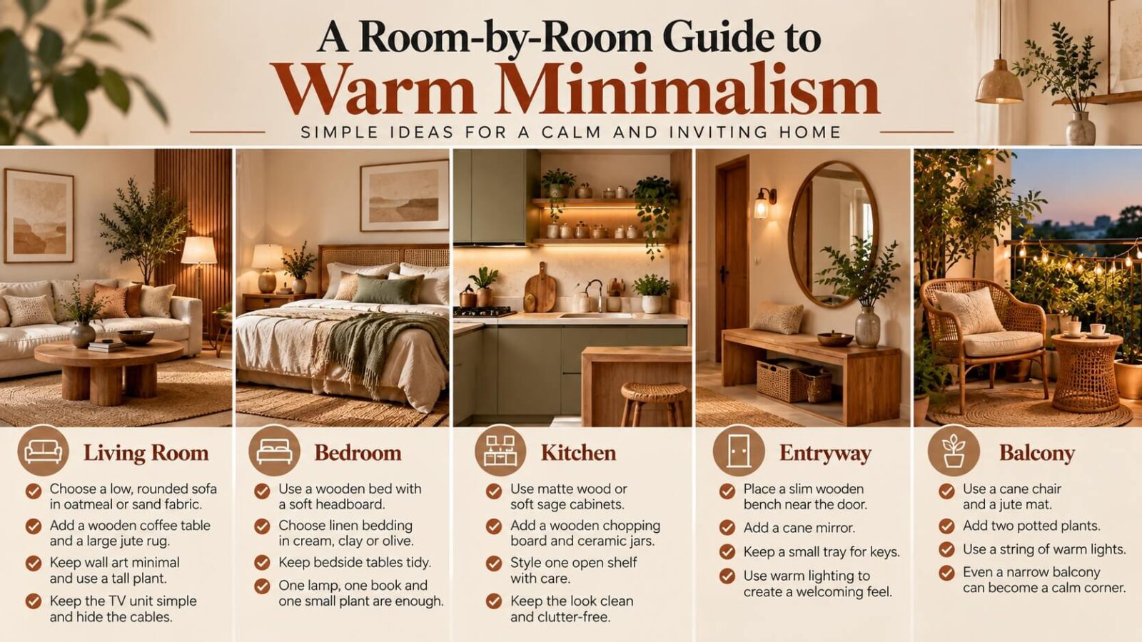 Warm Minimalism Room by Room Guide